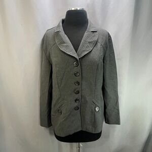 Spago Blazer Jacket Womens 10 Charcoal Gray Single Breasted Notch Lapel Formal